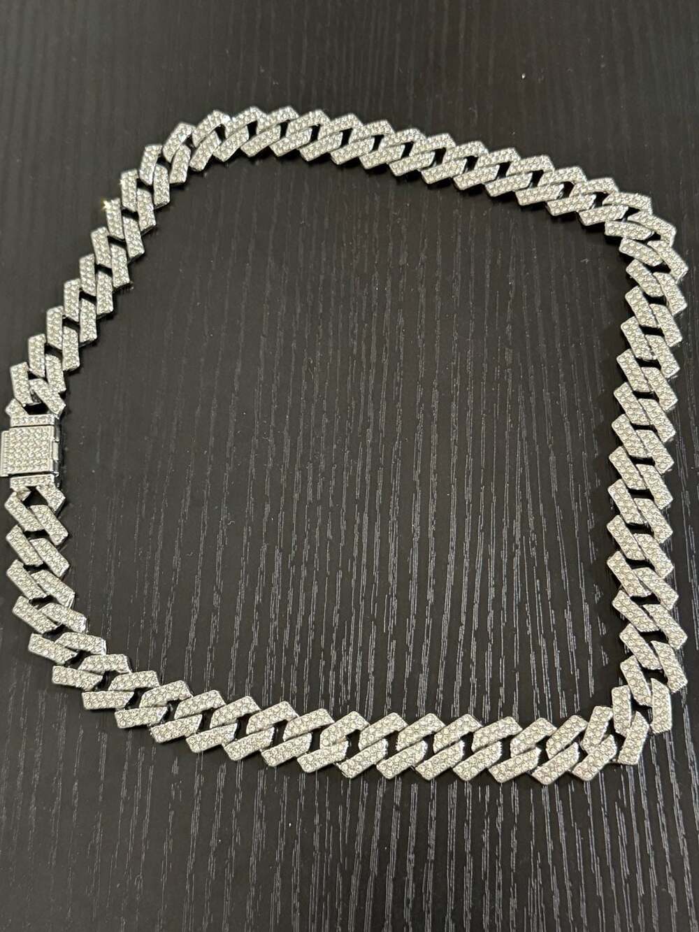 22 inch Silver Iced Out Prong Cuban Link Chain Necklace with Rhinestones